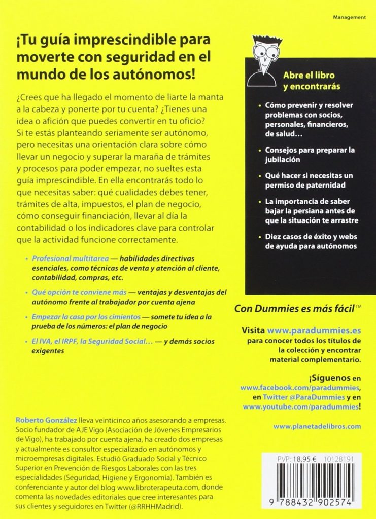 Libro para emprendedores "Autónomo para Dummies" de Roberto González Fontenla